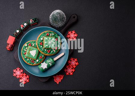Natural popsicle ice cream on a stick in the style and colors of Christmas Stock Photo