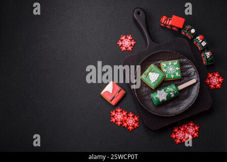 Natural popsicle ice cream on a stick in the style and colors of Christmas Stock Photo