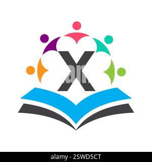 Initial Unity Logo On Letter X Concept With Book And Community Symbol. Teamwork, Team and Group Logo Stock Vector