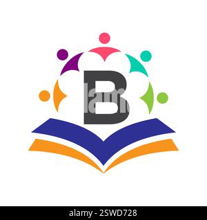 Initial Unity Logo On Letter B Concept With Book And Community Symbol. Teamwork, Team and Group Logo Stock Vector