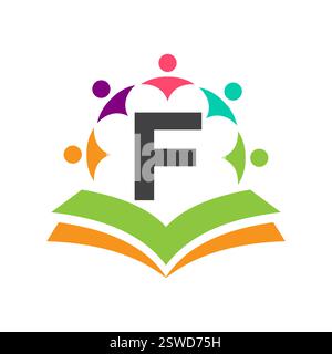 Initial Unity Logo On Letter F Concept With Book And Community Symbol. Teamwork, Team and Group Logo Stock Vector