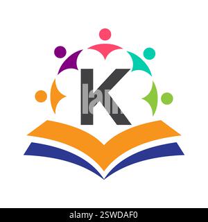Initial Unity Logo On Letter K Concept With Book And Community Symbol. Teamwork, Team and Group Logo Stock Vector