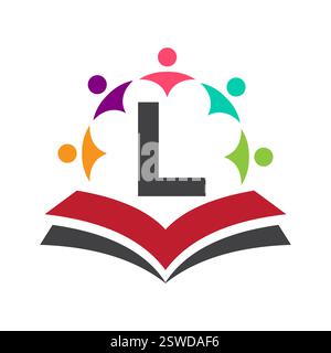 Initial Unity Logo On Letter L Concept With Book And Community Symbol. Teamwork, Team and Group Logo Stock Vector