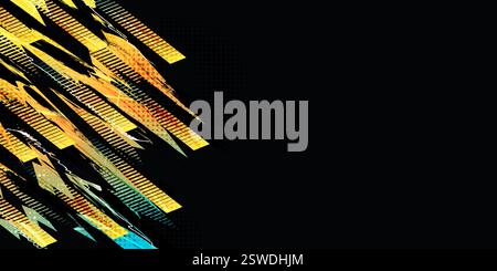 Abstract Sport Background Design with Orange and Blue Gradient Brush Strokes and Halftone Effect Stock Vector