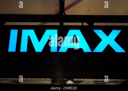 An IMAX logo is seen at an AMC movie theater in Manhattan, New York ...