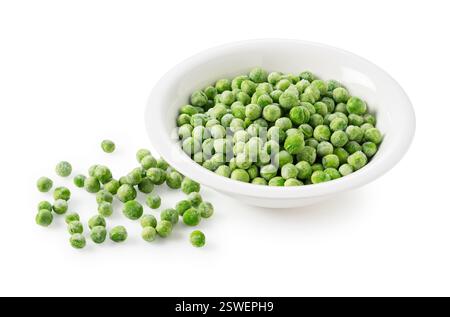 Frozen Green Peas in a Bowl on a White Background Stock Photo