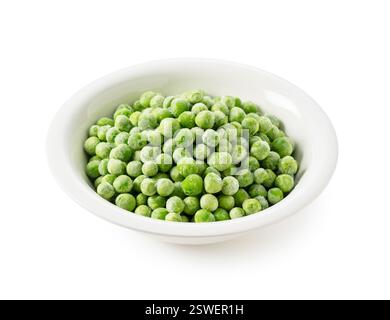Frozen Green Peas in a Bowl on a White Background Stock Photo