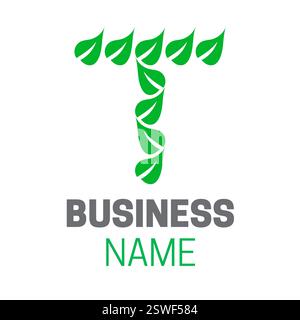T Letter Initial Green Eco Logo Stock Vector