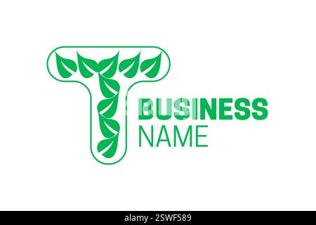 T Letter Initial Green Eco Logo Stock Vector