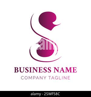 Pink Feminine S Letter Initial Negative Space Logo Stock Vector