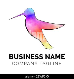 Creative Colorful Watercolor Hummingbird Business Logo Stock Vector