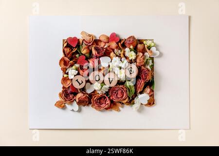 Creative Valentines layout with flowers Stock Photo