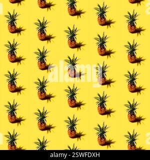 Many pineapples on a solid yellow background pattern Stock Photo