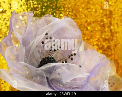 Flowers from organza for interior decoration. Close up. Stock Photo
