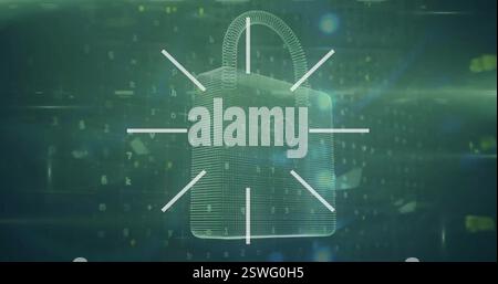 Image of padlock and financial data processing over green background Stock Photo