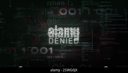 Image of access denied text over processing data and charts on interface Stock Photo
