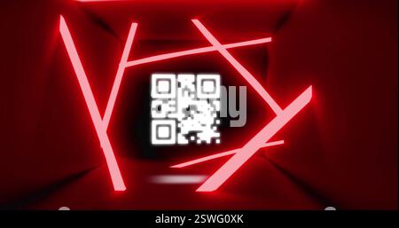 Image of qr code and glowing neon light trails Stock Photo