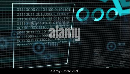 Image of binary coding and digital data processing on black background Stock Photo