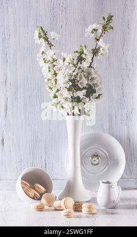 Macarons with apple flowers Stock Photo