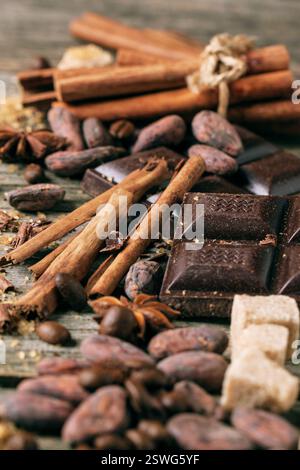 Dark chocolate with cocoa beans Stock Photo