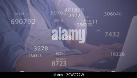 Image of data processing over caucasian man using laptop Stock Photo