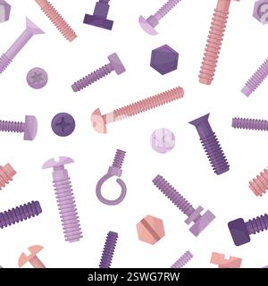Screws seamless pattern. Construction and repair tools, different fasteners. Industrial style print for fabric, website backdrop, neoteric vector Stock Vector