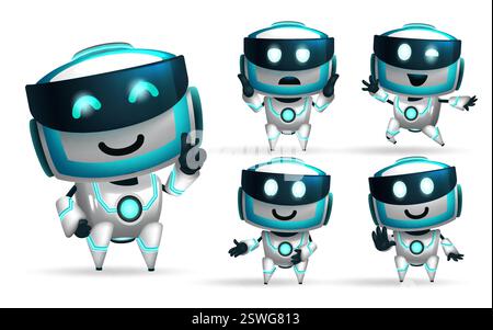 Robot characters vector set design. Robot character collection isolated in white background in standing pose and friendly gestures for modern robotic Stock Vector