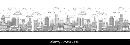 Seamless pattern with Outline Sacramento California city skyline with modern and historic buildings isolated on white. Vector illustration. Sacramento. Stock Vector