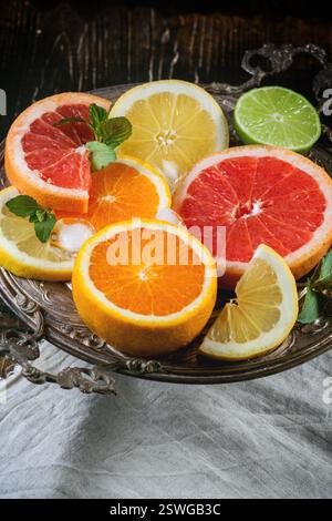 Set of sliced citrus fruits Stock Photo