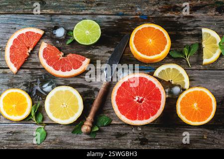 Set of sliced citrus fruits Stock Photo