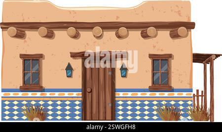Illustration of a rustic Mexican adobe house Stock Vector
