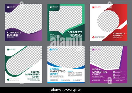 Modern Digital Marketing Agency Social Media Post Template Set Stock Vector