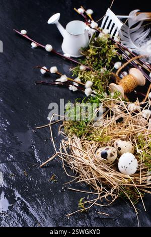 Easter composition with quail eggs Stock Photo