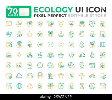 Ecology colorful line ui icons set Stock Vector
