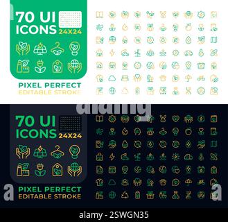 Ecology colorful line ui icons set for light and dark mode Stock Vector