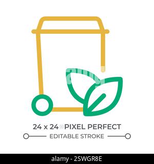 Trash can with leaves colorful line ui icon Stock Vector