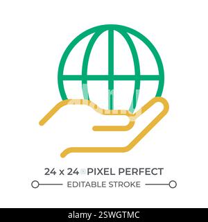 Hand holding earth planet colorful line ui icon Stock Vector