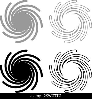 Gold spiral Sacred geometry symbol set icon grey black color vector illustration image simple solid fill outline contour line thin flat style Stock Vector