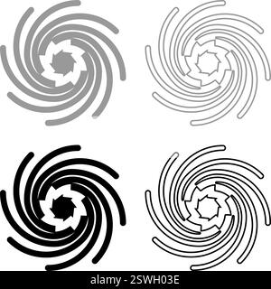 Gold spiral Sacred geometry symbol set icon grey black color vector illustration image simple solid fill outline contour line thin flat style Stock Vector