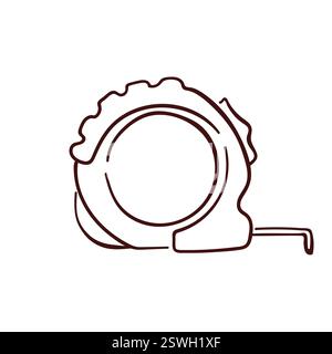 Tape Measure logo for Construction business in line art style. Tool hand drawn design for hardware store isolated on a white background. Stock Vector