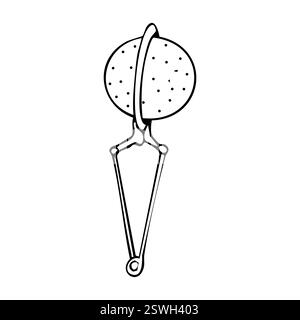 Tea infuser metal with handle line doodle drawing. Device for brewing or infusing leaf tea and herbal drinks sketchy hand drawn. . Vector illustration Stock Vector