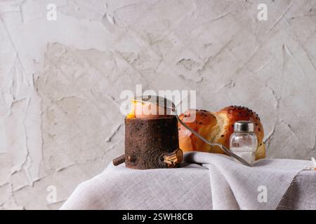 Breakfast with egg and bread Stock Photo