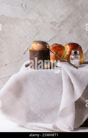 Breakfast with egg and bread Stock Photo