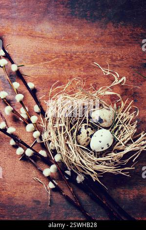 Easter decoration with quail eggs Stock Photo