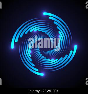 Abstract fan blades on dark blue background. Spiral sectors vortex form logo round geometric shape, colorful circle from vibrant gradient, circular pa Stock Vector