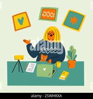 Remote Work with Cat and Laptop Stock Vector