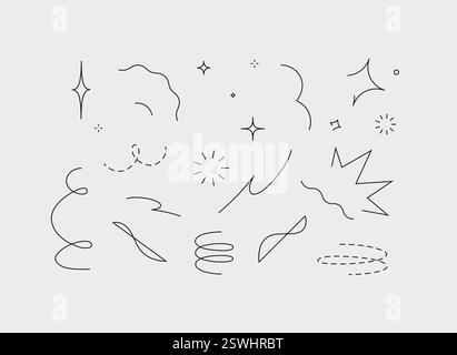 Star line doodle design elements drawing with blue on white background Stock Vector
