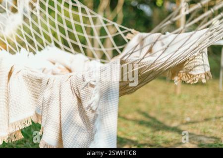 Close up cozy hammock , selective focus Stock Photo