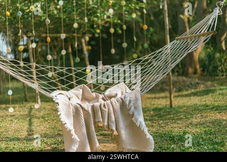 Close up cozy hammock , selective focus Stock Photo
