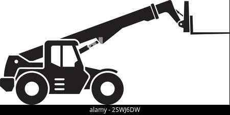 simple construction loader handler boom lift truck construction vehicle silhouette side view icon symbol vector isolated on transparent background Stock Vector
